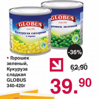 Акция - ГОРОШЕК КУКУРУЗА GLOBUS 340- 420Г