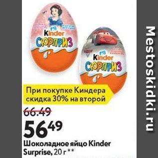 Акция - Шоколадное яйцо Kinder Surprise