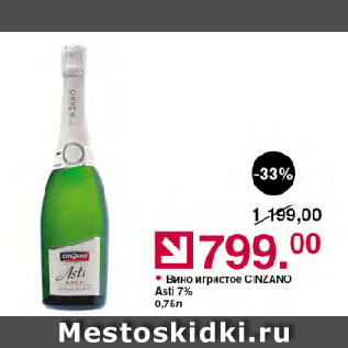 Акция - Вино игристое CINZANO Asti 7%