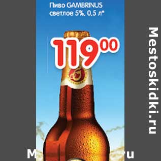 Акция - Пиво GAMBRINUS светлое 5%