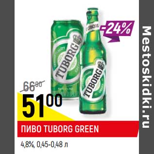 Акция - ПИВО TUBORG GREEN* 4,8%,