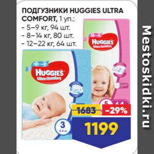 Акция - ПОДГУЗНИКИ HUGGIES ULTRA COMFORT