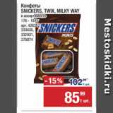 Метро Акции - Конфеты
SNICKERS, TWIX, MILKY WAY