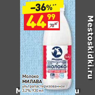 Акция - Молоко МИЛАВА ультрапастеризованное 3,2%