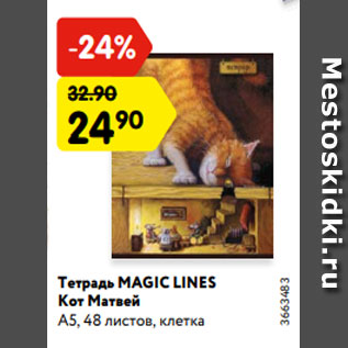 Акция - Тетрадь MAGIC LINES Кот Матвей А5, 48 листов, клетка