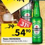 Магазин:Перекрёсток,Скидка:Пиво Heineken Premium светлое 4,8%