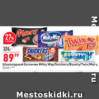 Акция - Шоколадный батончик Milky Way/Snickers/Bounty/Twix/Mars