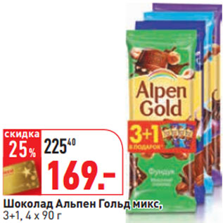 Акция - Шоколад Альпен Гольд микс, 3+1,