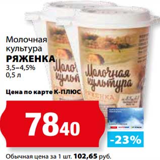 Акция - Ряженка 3,5-4% Молочная Культура
