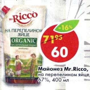 Акция - Майонез Mr. Ricco, на перепелином яйце, 67%