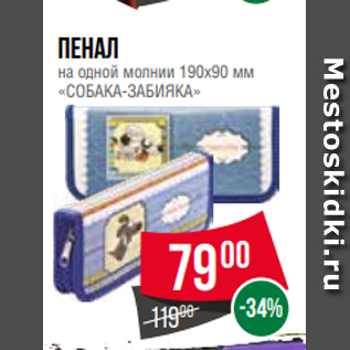 Акция - Пенал на одной молнии 190х90 мм «СОБАКА-ЗАБИЯКА»