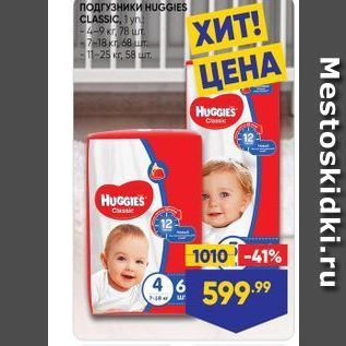 Акция - Подгузники HUGGIES CLASSIC