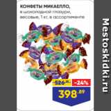 Лента Акции - КОНФЕТЫ МИКАЕЛЛО,
в шоколадной глазури,
весовые, 1 кг, в ассортименте