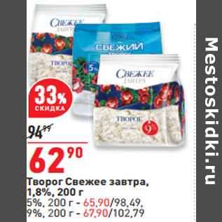 Акция - Творог Свежее завтра, 1,8%, 200 г