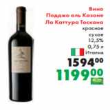Магазин:Prisma,Скидка:Вино
Подджо аль Казоне
Ла Каттура Тоскана
красное
сухое
12,5%
 0,75 л
Италия