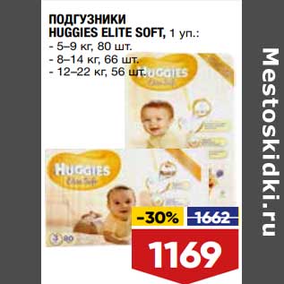 Акция - Подгузники Huggies Elite Soft