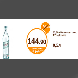 Акция - ВОДКА Беленькая люкс 40% /Гуала/ 0,5л