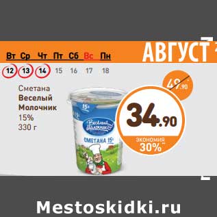 Акция - Сметана Веселый молочник 15%