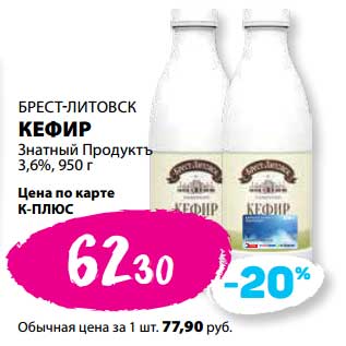 Акция - Кефир Знатный Продуктъ Брест-Литовск 3,6%