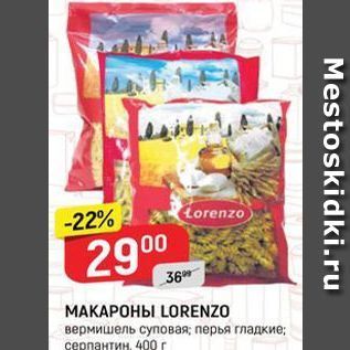 Акция - МАКАРОНЫ LORENZO