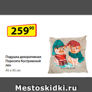 Акция - Подушка декоративная Поросята Костромской лен, 45 х 45 см