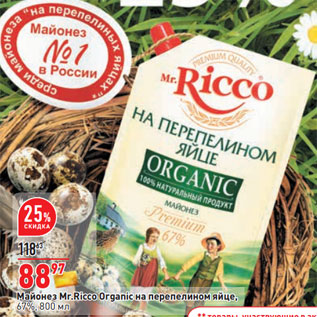 Акция - Майонез Mr.Ricco Organic на перепелином яйце, 67%