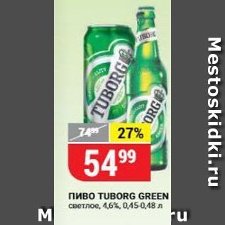 Акция - Пиво TUBORG GREEN