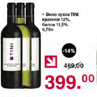 Акция - Вино сухое TINI красное 12%, белое 11,5%