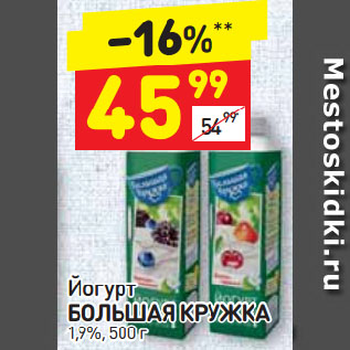 Акция - Йогурт БОЛЬШАЯ КРУЖКА 1,9%