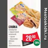 Spar Акции - Слойка
конвертик
с фруктовой
начинкой
– груша
– брусника-
яблоко
70 г
(Коломенское)