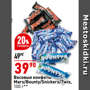 Акция - Весовые конфеты Mars/Bounty/Snickers/Twix