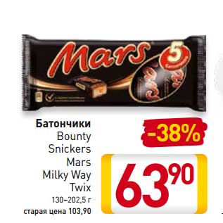 Акция - Батончики Bounty, Snickers, Mars, Milky Way, Twix
