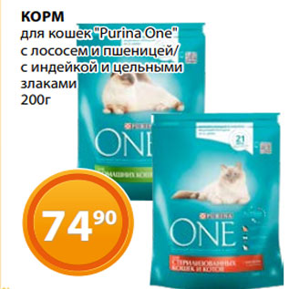 Акция - КОРМ для кошек "Purina One" с лососем и пшеницей/ с индейкой и цельными злаками 200г