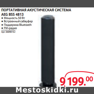 Акция - ПОРТАТИВНАЯ АКУСТИЧЕСКАЯ СИСТЕМА AEG BSS 4813