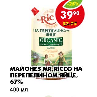 Акция - МАЙОНЕЗ MR. RICCO НА ПЕРЕПЕЛИНОМ ЯЙЦЕ, 67%