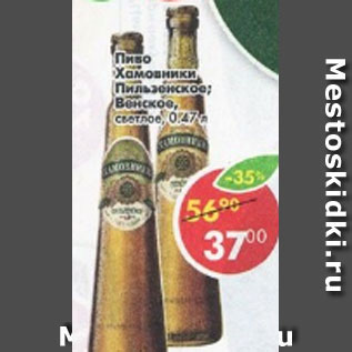 Акция - пиво ХАМОВНИКИ Пильзенское; Венское светлое