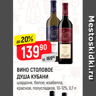 Акция - Вино Столовое Душа Кубани 10-12%