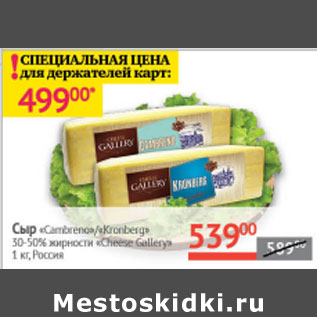 Акция - Сыр Cambreno/ Kronberg 30-50 % Cheese Gallery Россия