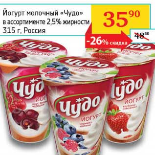 Акция - Йогурт молочный "Чудо" 2,5%