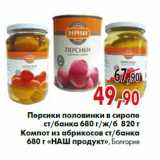 Магазин:Наш гипермаркет,Скидка:Персики половинки в сиропе ст/банка 680 г/ж/б 820 г Компот из абрикосов ст/банка 680 г «НаШ продукт» , Болгария