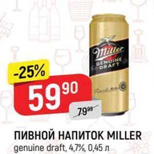 Акция - ПИВНОЙ НАПИТОК MILLER