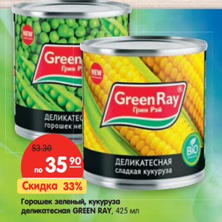 Акция - Горошек зеленый, кукуруза деликатесная GREEN RAY