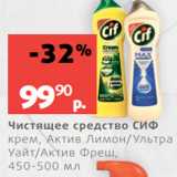Магазин:Виктория,Скидка:Чистящее средство СИФ
крем, Актив Лимон/Ультра
Уайт/Актив Фреш,
450-500 мл