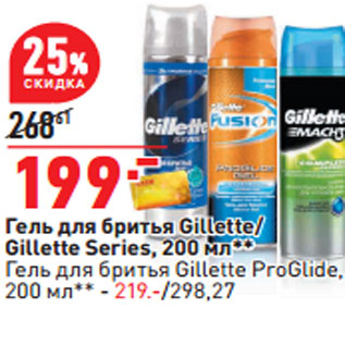 Акция - Гель для бритья Gillette/ Gillette Series, 200 мл** Гель для бритья Gillette ProGlide, 200 мл*