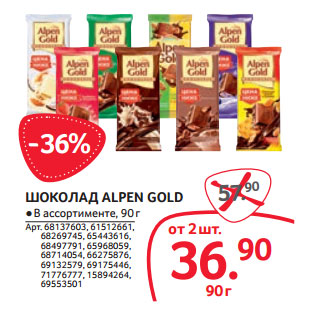 Акция - ШОКОЛАД ALPEN GOLD