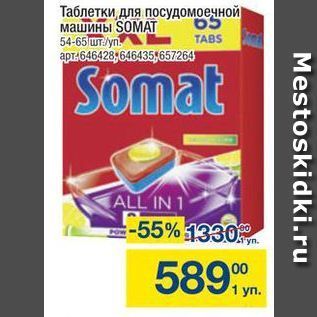 Акция - Таблетки для посудомоечной машины SOMAT