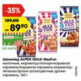 Магазин:Карусель,Скидка:Шоколад ALPEN GOLD MaxFun
молочный, мармелад-попкорн-взрывная
карамель/взрывная карамель-мармелад-
печенье/арахис-разноцветные драже-
карамель, 160 г