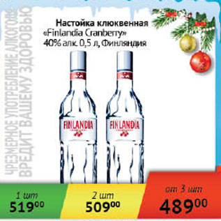 Акция - Настойка клюквенная Finlandia Cranderry 40% Финляндия