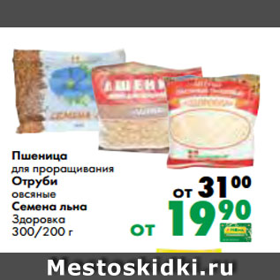 Акция - Пшеница для проращивания Отруби овсяные Семена льна Здоровка 300/200 Г