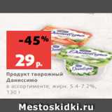 Магазин:Виктория,Скидка:Продукт творожный
Даниссимо
в ассортименте, жирн. 5.4-7.2%,
130 г